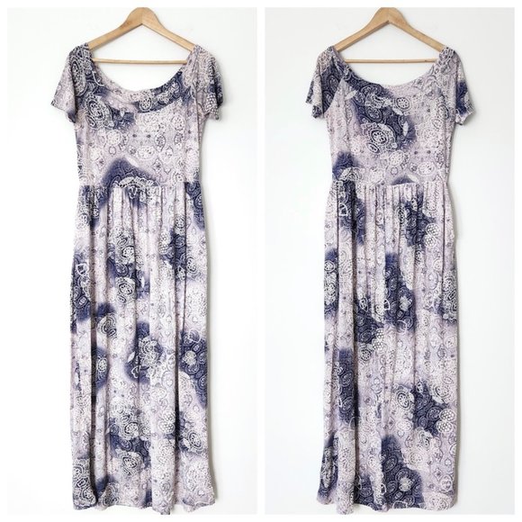 Vintage Dresses & Skirts - Vintage Cottagecore Maxi‎ Dress Floral 3D Texture Purple White Y2K // Medium